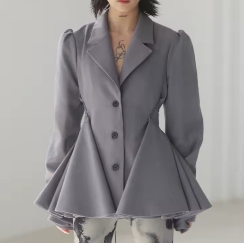 Women's Blazer New Notched LooseSingle Breasted Long Sleeve Gray Backless Mesh - Picture 2 of 6